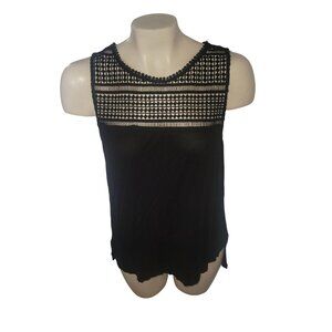 Black Sleeveless Top With Crochet Yoke Design Keyhole Back Closure Women’s Mediu
